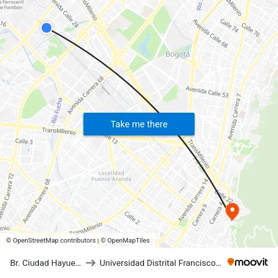 Br. Ciudad Hayuelos (Ac 22 - Kr 81) to Universidad Distrital Francisco José De Caldas - Sede Vivero map