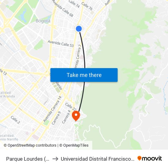 Parque Lourdes (Ak 13 - Cl 63a) (B) to Universidad Distrital Francisco José De Caldas - Sede Vivero map