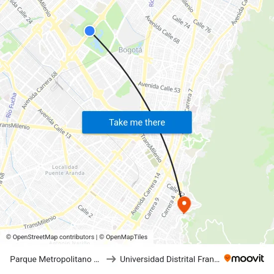 Parque Metropolitano Simón Bolívar (Ak 68 - Cl 49a) (B) to Universidad Distrital Francisco José De Caldas - Sede Vivero map