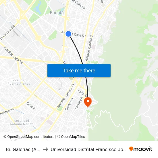 Br. Galerías (Ac 53 - Kr 27a) to Universidad Distrital Francisco José De Caldas - Sede Vivero map