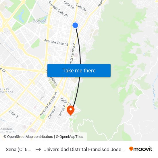 Sena (Cl 66 - Ak 11) to Universidad Distrital Francisco José De Caldas - Sede Vivero map