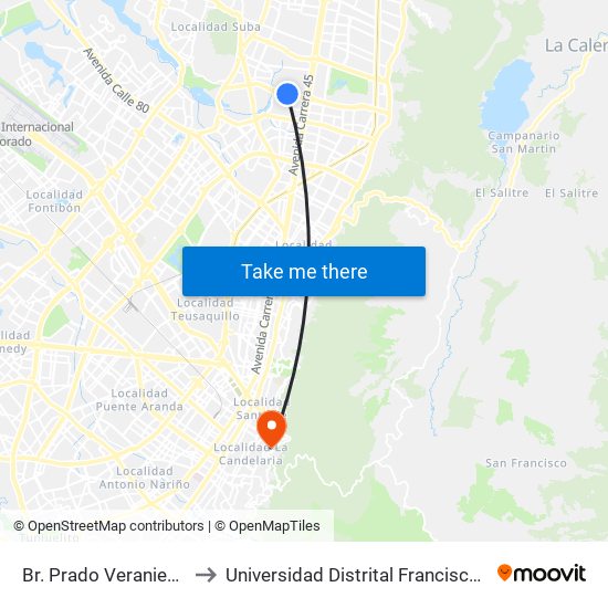 Br. Prado Veraniego (Ac 127 - Kr 51a) to Universidad Distrital Francisco José De Caldas - Sede Vivero map