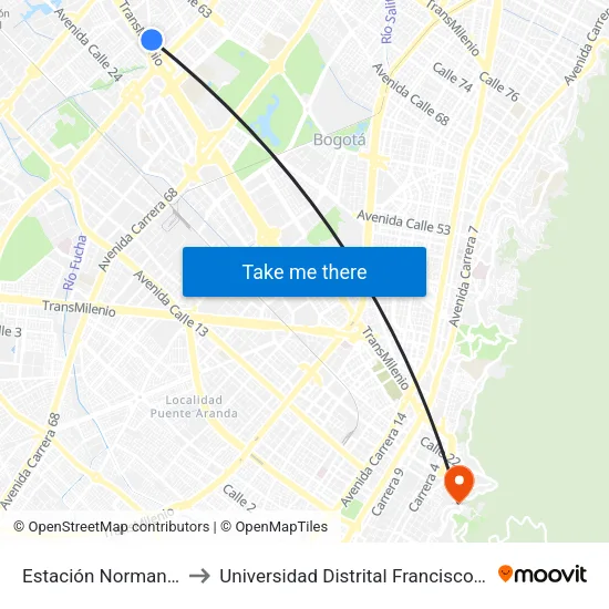 Estación Normandía (Kr 74 - Dg 47) to Universidad Distrital Francisco José De Caldas - Sede Vivero map