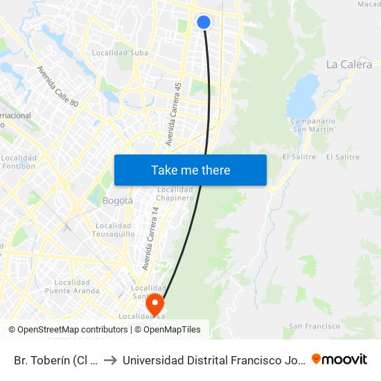 Br. Toberín (Cl 164 - Kr 16b) to Universidad Distrital Francisco José De Caldas - Sede Vivero map
