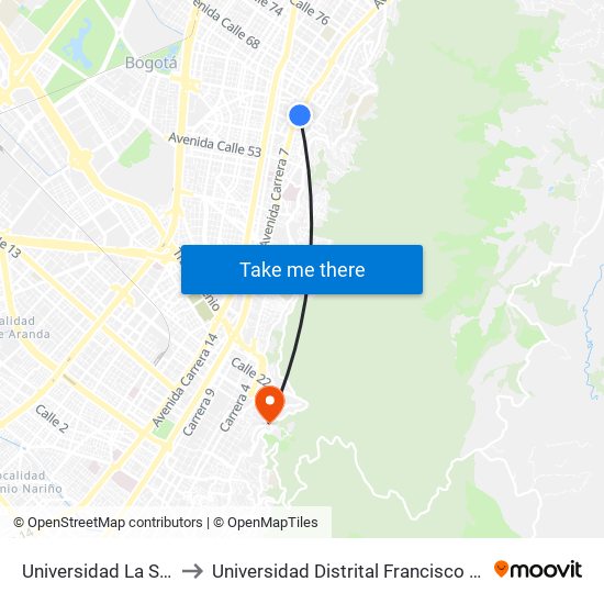 Universidad La Salle (Ak 7 - Cl 61) to Universidad Distrital Francisco José De Caldas - Sede Vivero map