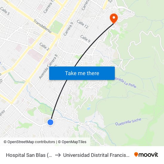 Hospital San Blas (Tv 2b Este - Cl 17 Sur) to Universidad Distrital Francisco José De Caldas - Sede Vivero map