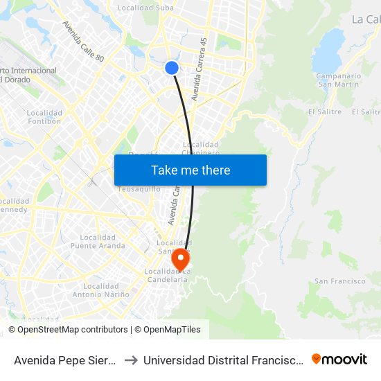 Avenida Pepe Sierra (Av. Suba - Cl 115) to Universidad Distrital Francisco José De Caldas - Sede Vivero map