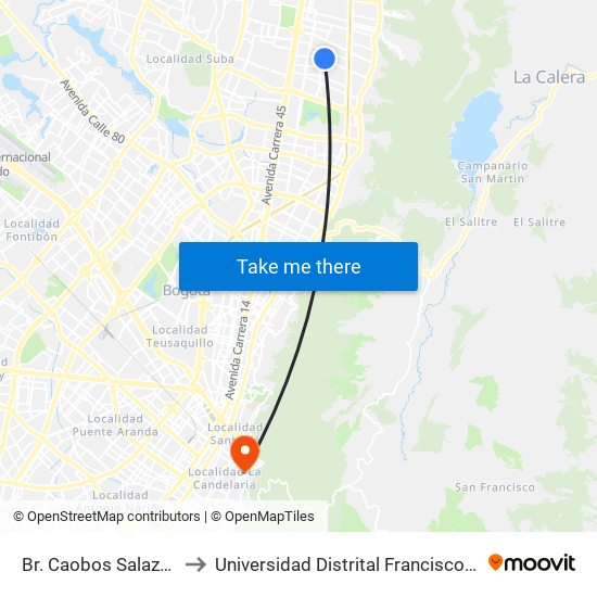 Br. Caobos Salazar (Ac 147 - Kr 14) to Universidad Distrital Francisco José De Caldas - Sede Vivero map