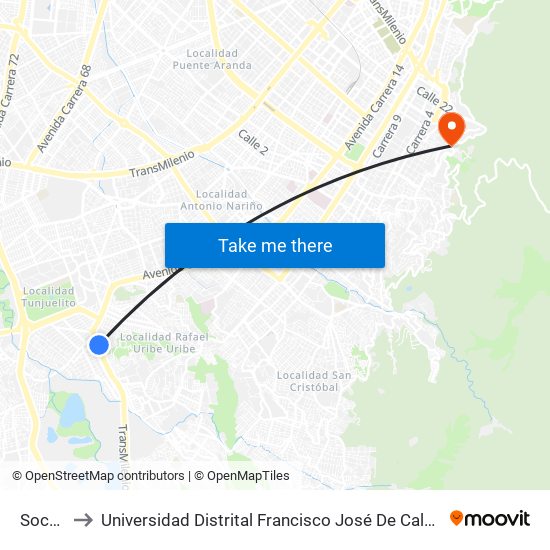 Socorro to Universidad Distrital Francisco José De Caldas - Sede Vivero map