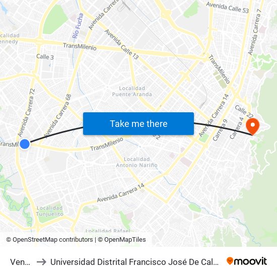 Venecia to Universidad Distrital Francisco José De Caldas - Sede Vivero map