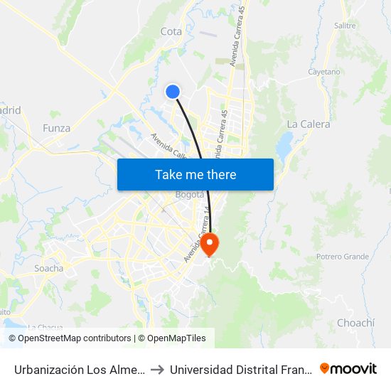 Urbanización Los Almendros Norte (Cl 152b - Kr 114d) to Universidad Distrital Francisco José De Caldas - Sede Vivero map