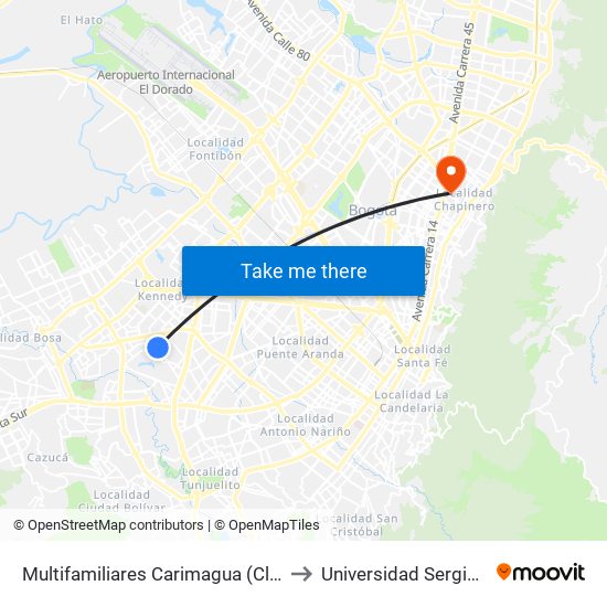 Multifamiliares Carimagua (Cl 40 Sur - Kr 73) to Universidad Sergio Arboleda map