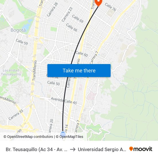 Br. Teusaquillo (Ac 34 - Av. Caracas) to Universidad Sergio Arboleda map