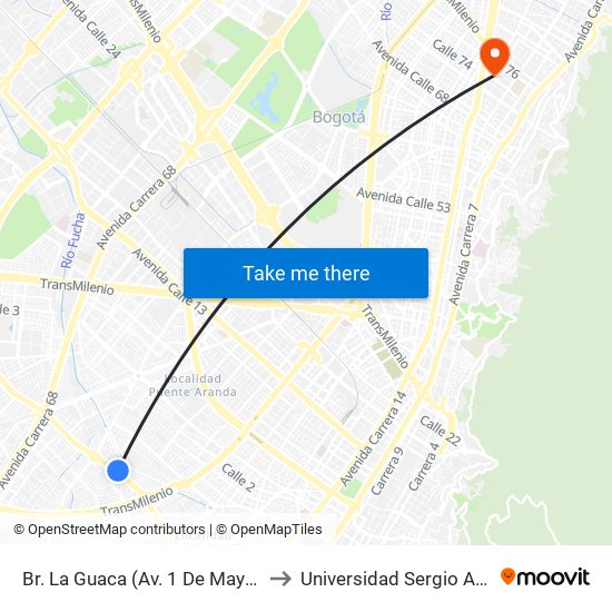 Br. La Guaca (Av. 1 De Mayo - Kr 39) to Universidad Sergio Arboleda map