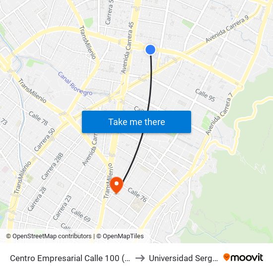 Centro Empresarial Calle 100 (Ac 100 - Tv 21) (C) to Universidad Sergio Arboleda map