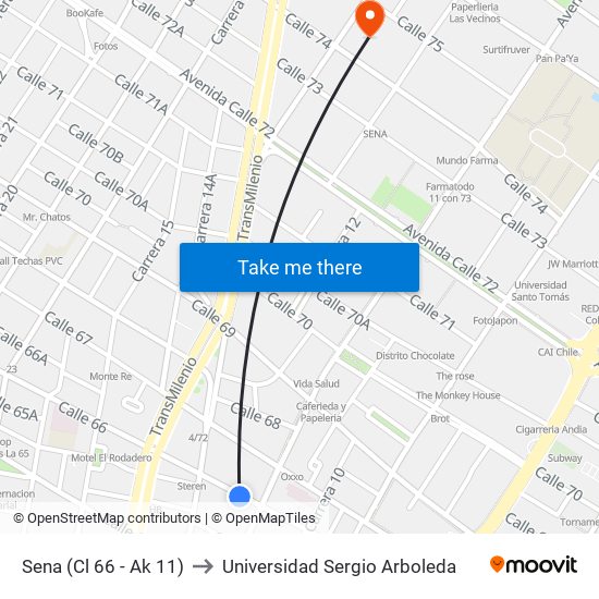 Sena (Cl 66 - Ak 11) to Universidad Sergio Arboleda map