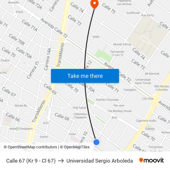 Calle 67 (Kr 9 - Cl 67) to Universidad Sergio Arboleda map