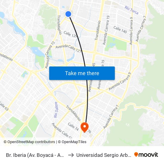 Br. Iberia (Av. Boyacá - Ac 138) to Universidad Sergio Arboleda map