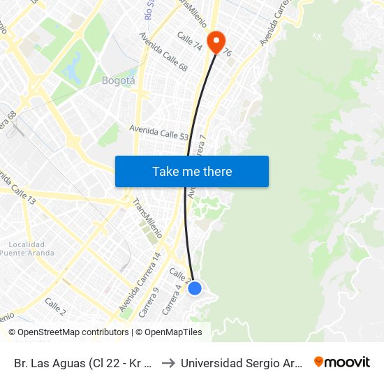 Br. Las Aguas (Cl 22 - Kr 1 Este) to Universidad Sergio Arboleda map