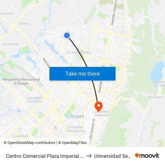 Centro Comercial Plaza Imperial (Av. C. De Cali - Av. Suba) to Universidad Sergio Arboleda map