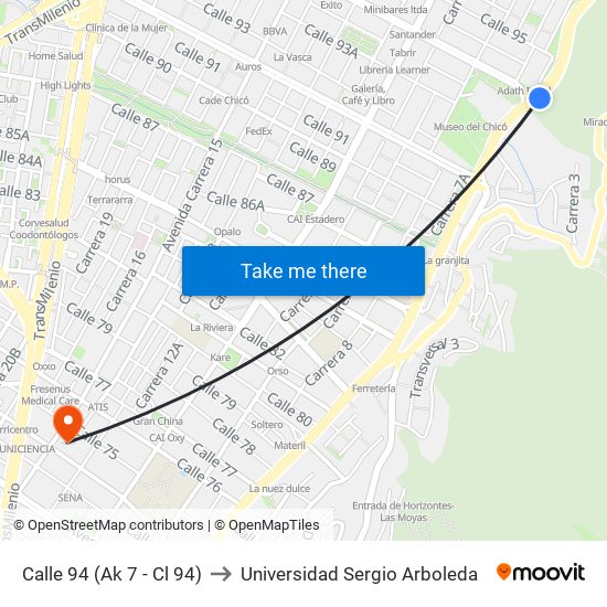 Calle 94 (Ak 7 - Cl 94) to Universidad Sergio Arboleda map