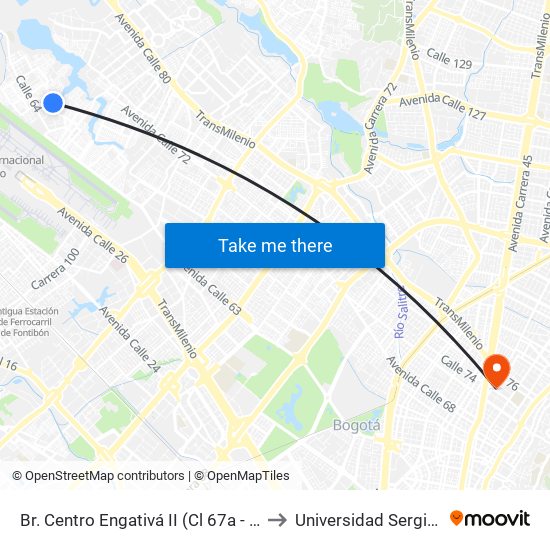 Br. Centro Engativá II (Cl 67a - Tv 113b Bis) (A) to Universidad Sergio Arboleda map