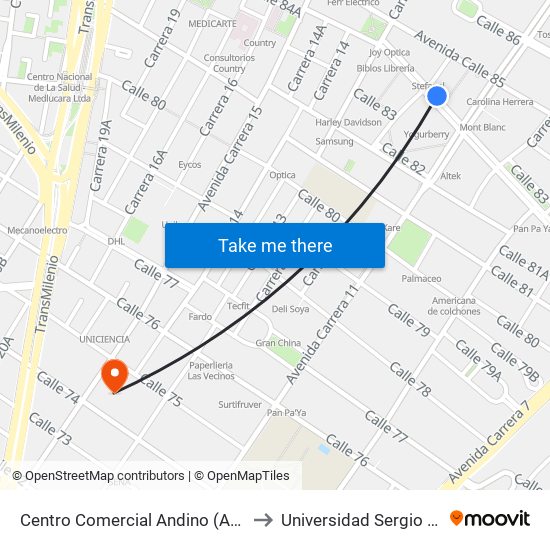 Centro Comercial Andino (Ac 82 - Kr 12) to Universidad Sergio Arboleda map