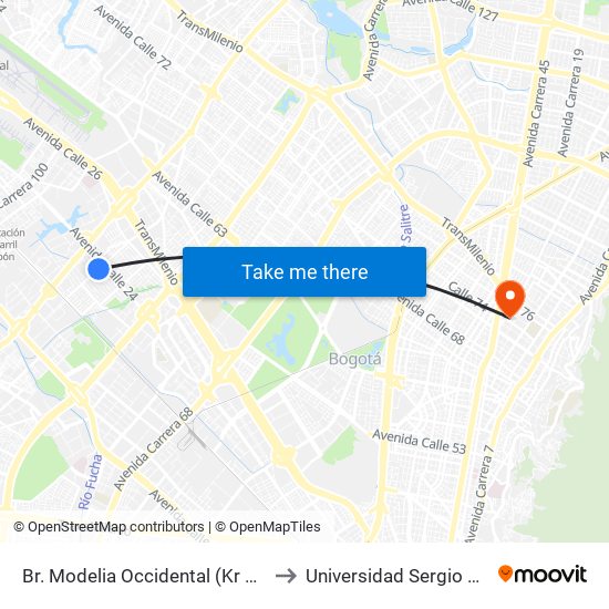 Br. Modelia Occidental (Kr 82 - Cl 23f) to Universidad Sergio Arboleda map