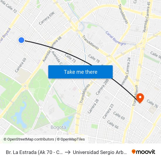 Br. La Estrada (Ak 70 - Cl 68) to Universidad Sergio Arboleda map