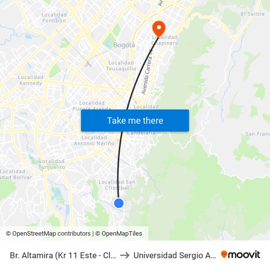 Br. Altamira (Kr 11 Este - Cl 42b Sur) to Universidad Sergio Arboleda map