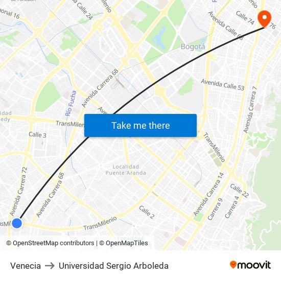 Venecia to Universidad Sergio Arboleda map