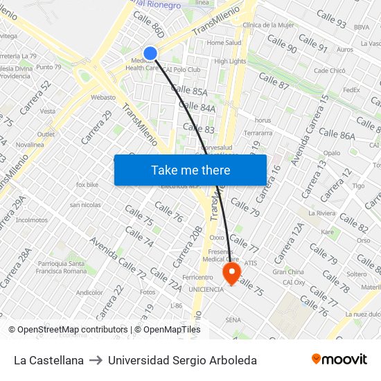La Castellana to Universidad Sergio Arboleda map