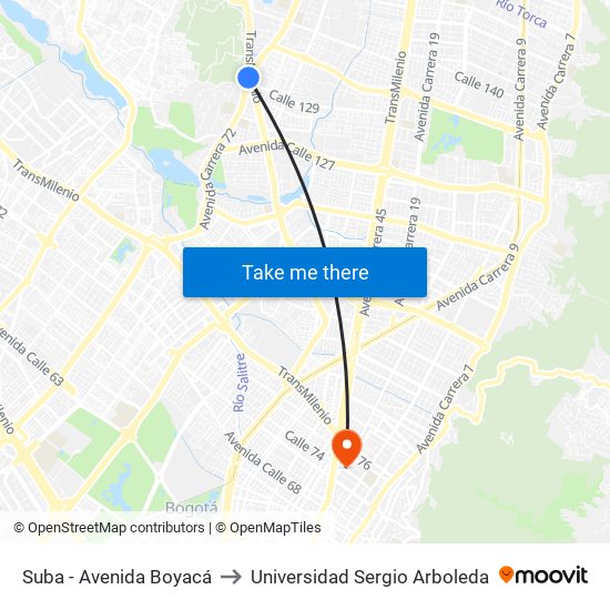 Suba - Avenida Boyacá to Universidad Sergio Arboleda map