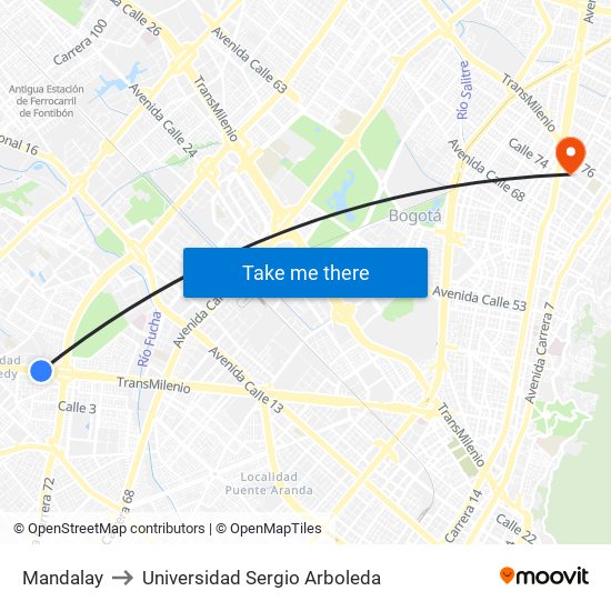 Mandalay to Universidad Sergio Arboleda map