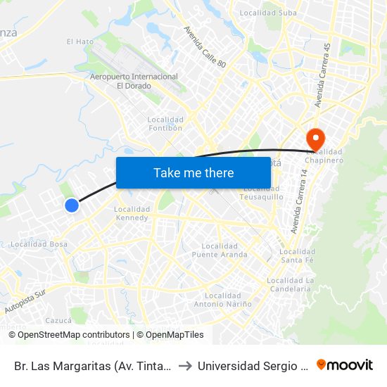 Br. Las Margaritas (Av. Tintal - Cl 49 Sur) to Universidad Sergio Arboleda map