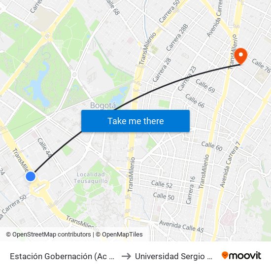 Estación Gobernación (Ac 26 - Kr 51) to Universidad Sergio Arboleda map