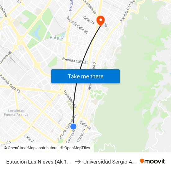 Estación Las Nieves (Ak 10 - Cl 17) to Universidad Sergio Arboleda map
