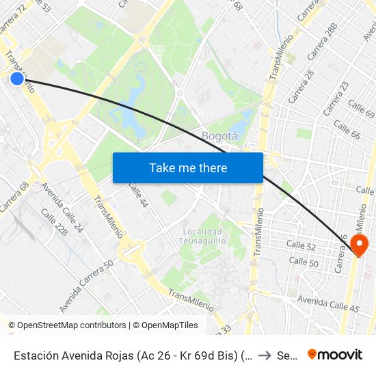 Estación Avenida Rojas (Ac 26 - Kr 69d Bis) (B) to Sena map