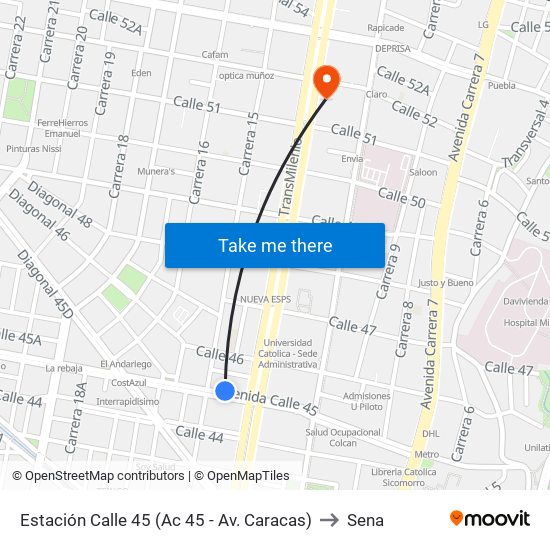 Estación Calle 45 (Ac 45 - Av. Caracas) to Sena map