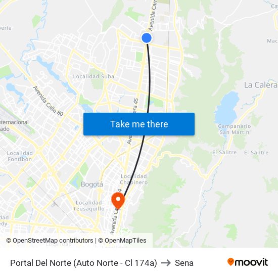 Portal Del Norte (Auto Norte - Cl 174a) to Sena map