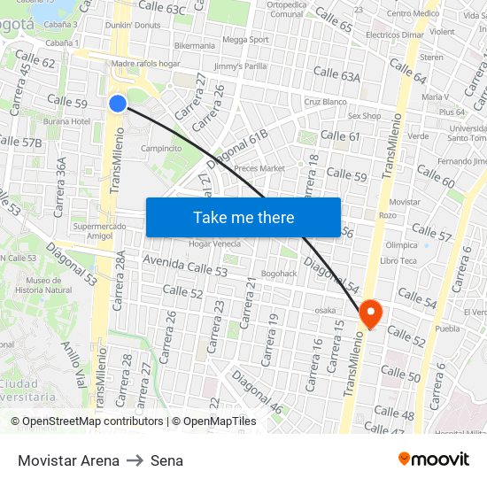 Movistar Arena to Sena map