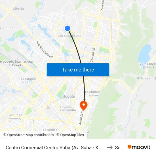Centro Comercial Centro Suba (Av. Suba - Kr 91) to Sena map