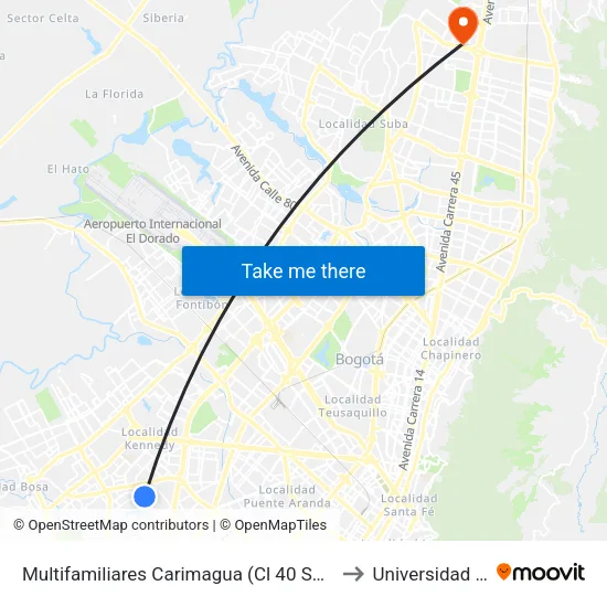 Multifamiliares Carimagua (Cl 40 Sur - Kr 73) to Universidad Ecci map