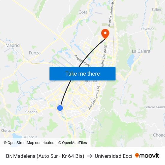 Br. Madelena (Auto Sur - Kr 64 Bis) to Universidad Ecci map