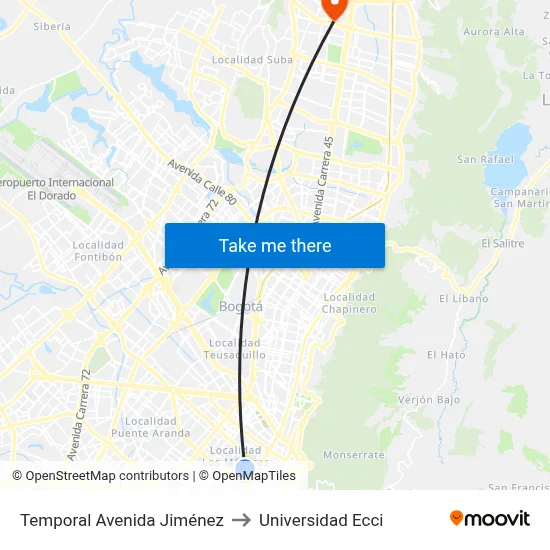Temporal Avenida Jiménez to Universidad Ecci map