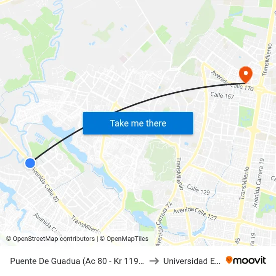 Puente De Guadua (Ac 80 - Kr 119) (A) to Universidad Ecci map