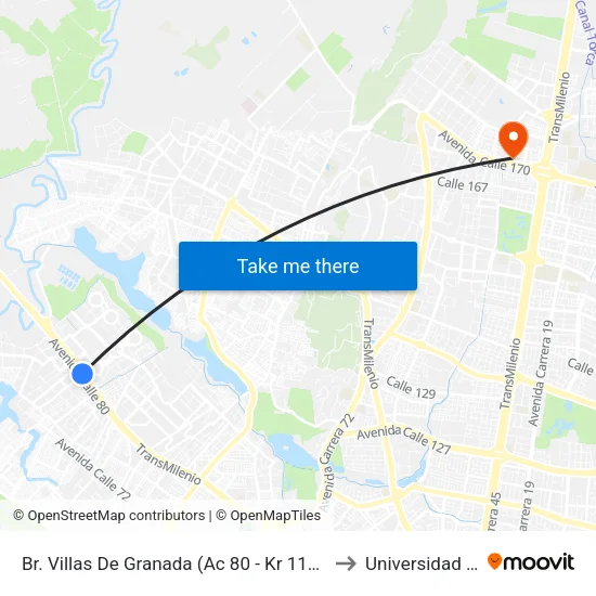 Br. Villas De Granada (Ac 80 - Kr 112 Bis) (A) to Universidad Ecci map
