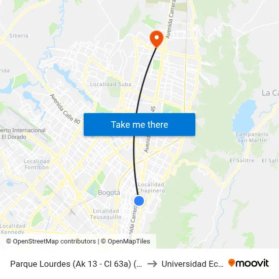 Parque Lourdes (Ak 13 - Cl 63a) (B) to Universidad Ecci map