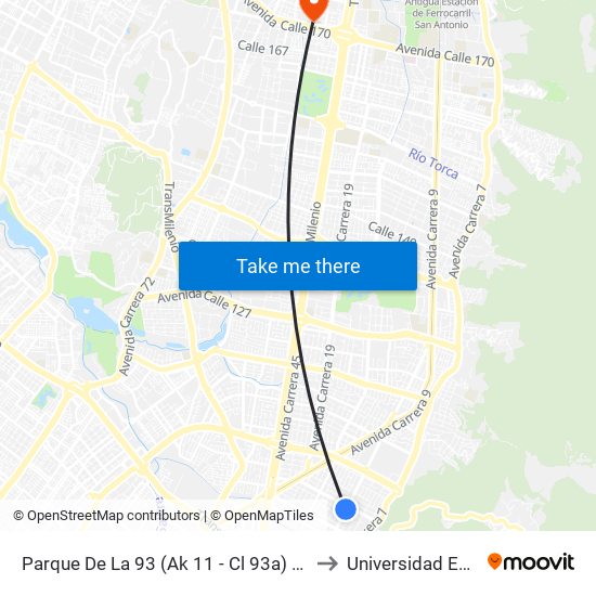 Parque De La 93 (Ak 11 - Cl 93a) (B) to Universidad Ecci map