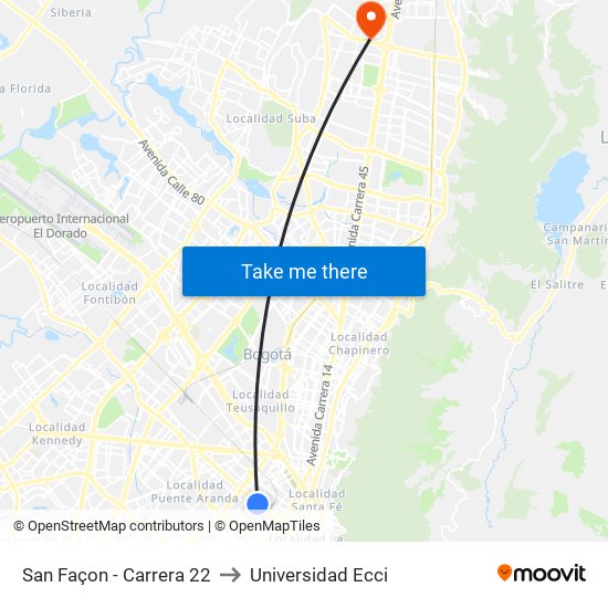 San Façon - Carrera 22 to Universidad Ecci map